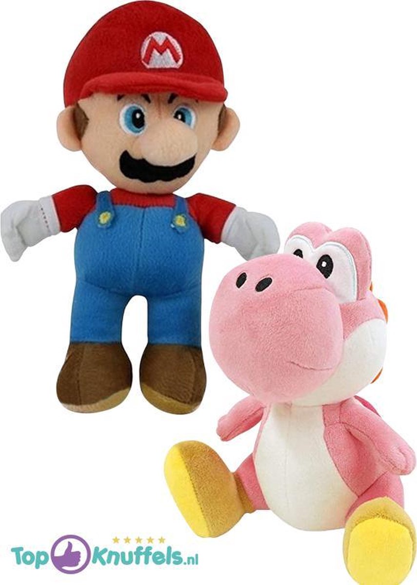Super Mario + Yoshi Roze Pluche Knuffel Set (30 cm) | Super Mario Bros Peluche Plush Toy | Mario & Yoshi Knuffelset | Speelgoed knuffelpop knuffeldier voor kinderen